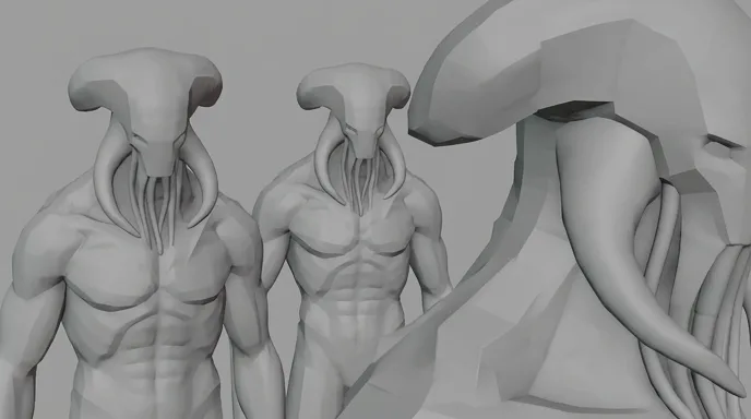 Storyboard frame of the figures in the fog, in grey