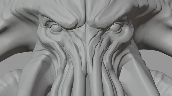 Storyboard frame of the face, in grey