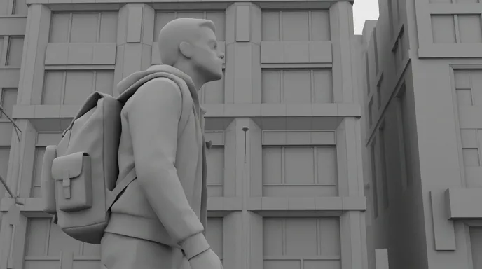 Storyboard frame of the same profile shot, in grey