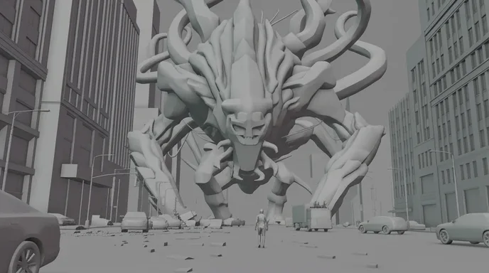 Storyboard frame of the standoff, in grey