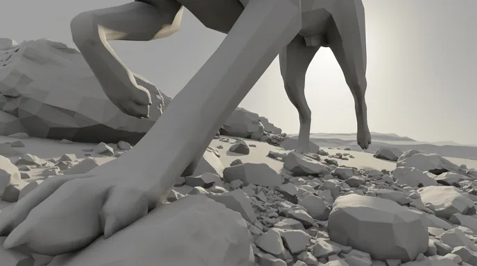 Storyboard frame of the ground-level shot, in grey