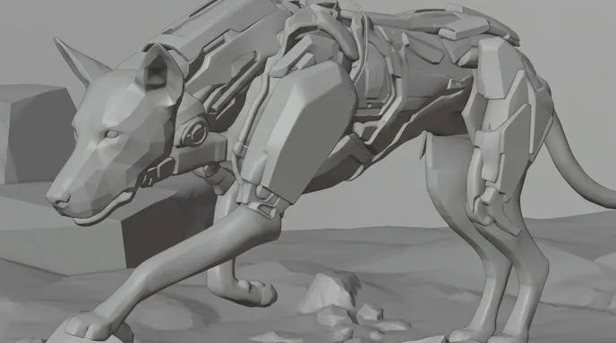 Storyboard frame of the running hound, in grey