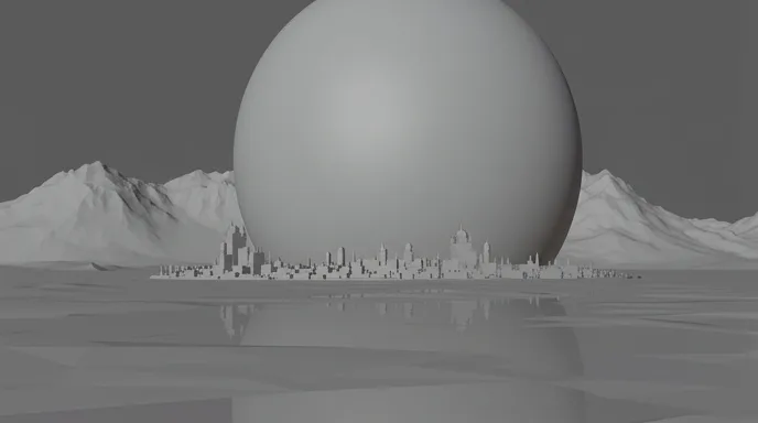 Image de storyboard de la planète et de la ville, en gris