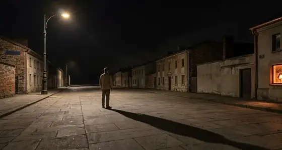 Il girato generato da quello schizzo: stessa strada, stessa inquadratura, stessa luce
