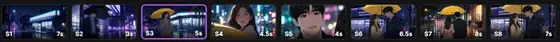 Timeline von Folge 1 aus The Yellow Umbrella, Shots S1 bis S8