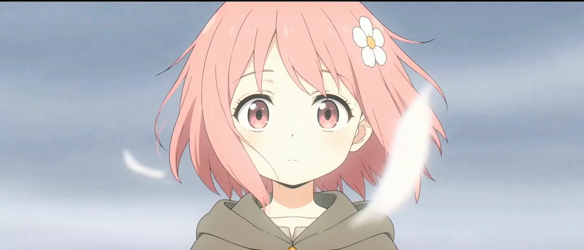 Anime close-up of Rose, petals drifting across the frame